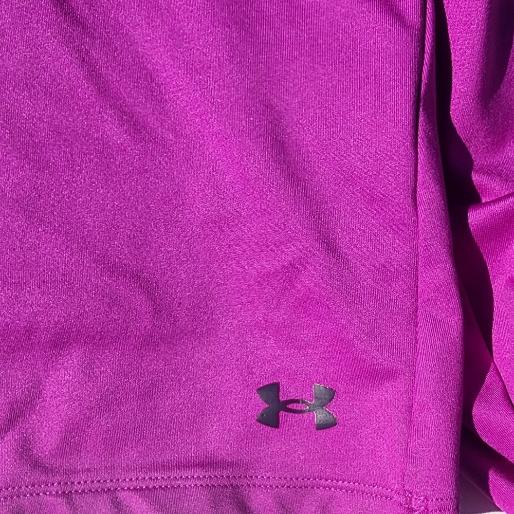Under Armour Womens Magenta Purple HeatGear Quarter Zip Pullover Thumbholes LG - Picture 3 of 6